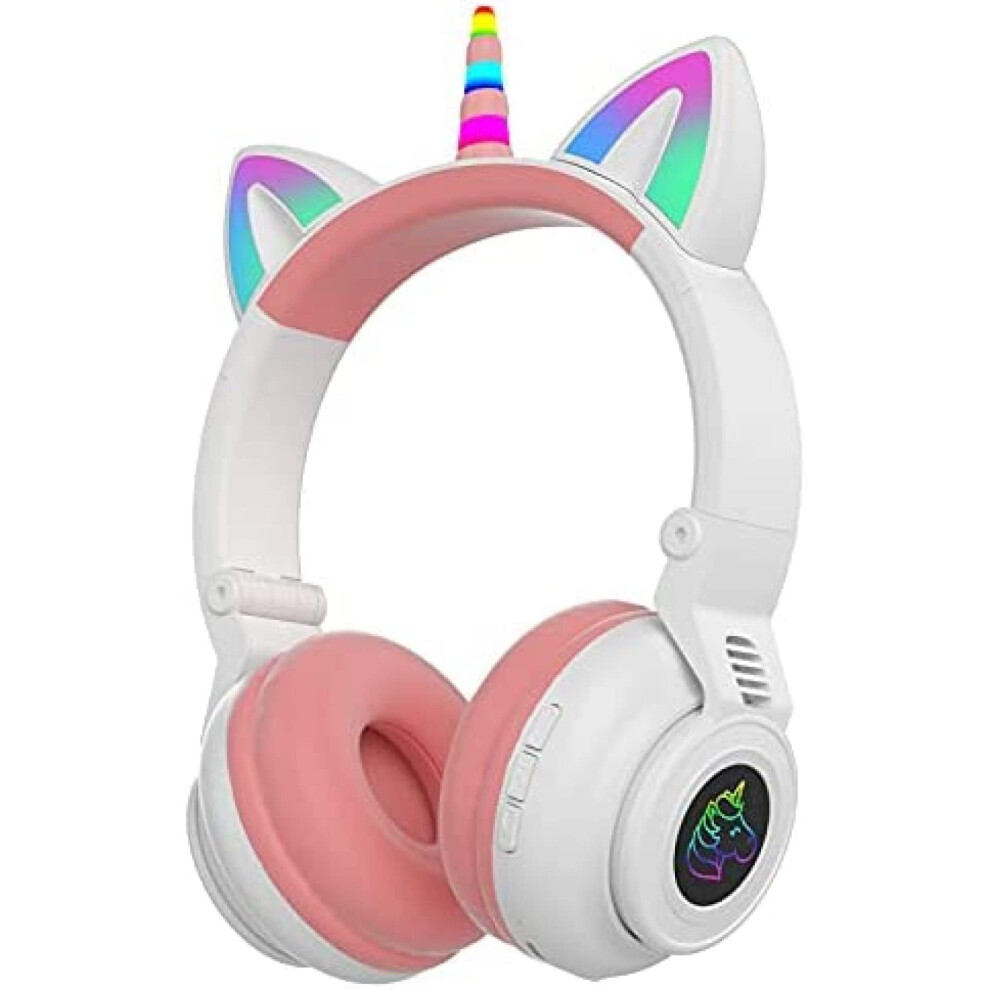 Wireless Children's Headset Bluetooth 5.0 Cat Ear, Foldable Earhook, Hd Sound, Builtin Mic, Led Flashing, White 9119770009722