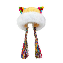 Chapeau tricoté avec oreilles colorées, garniture en-Jaune