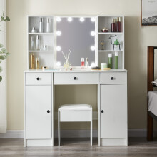 Vanity Makeup Desk & Mirror 3 Drawers Stool Set