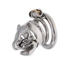 Dog Head Shaped Penis Cage Stainless Steel Chastity Cage With 40mm Cock Ring And Invisible Lock For Men