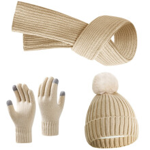 Ensemble de chapeaux chauds coupe-vent, chapeau tricoté-Beige