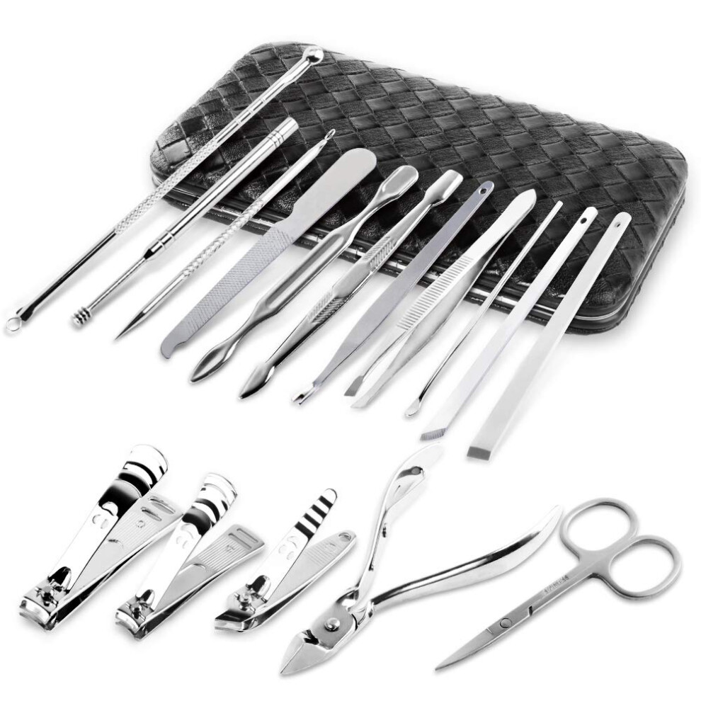 Portable Lightweight Design, Stainless Steel Tools for Multifunctional Nail Care, Professional Manicure Set with Facial Care Tools, Leather Case