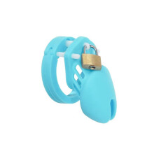 Chastity Cage Five Size Rings Small Or Standard Men's Chastity Device Cock Cage Brass Lock Blue Short