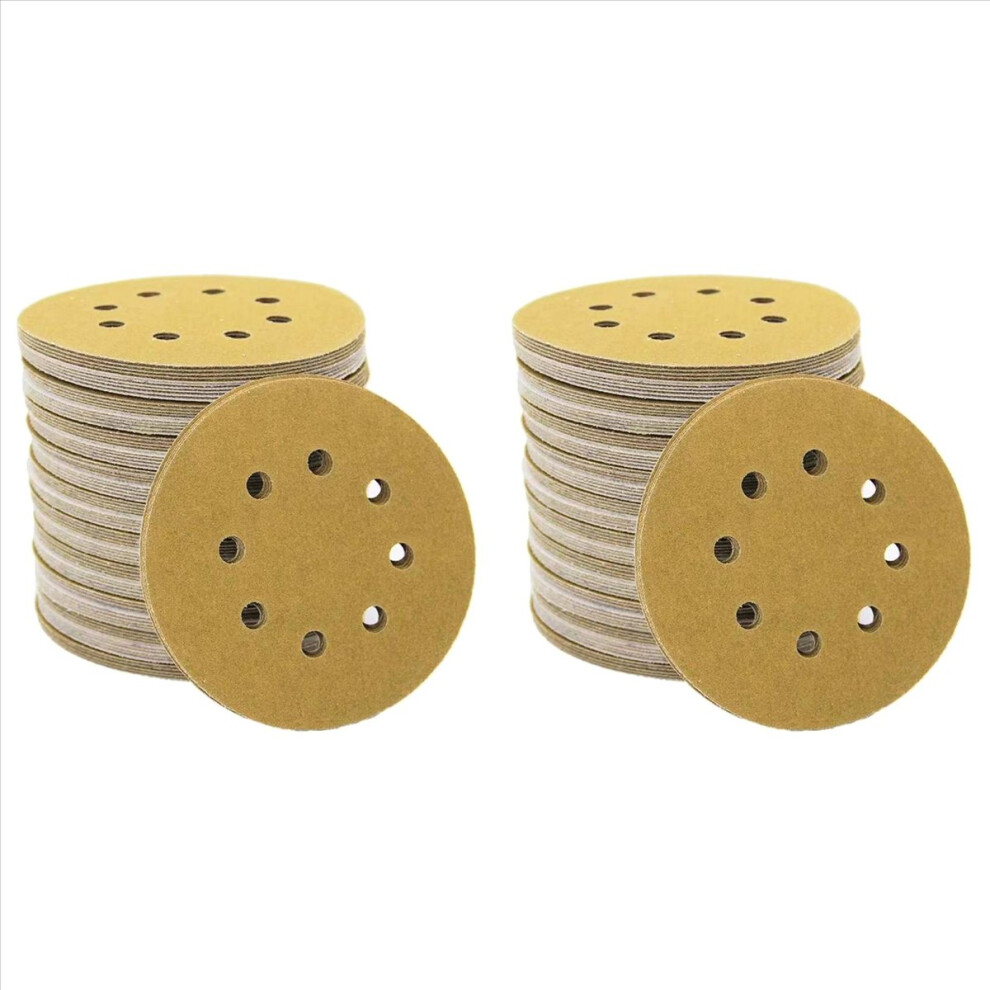 200Pcs 5Inch Yellow Sanding Discs 8Hole P120 Hook And Loop Aluminum Oxide Sandpapers For Polishing Random Orbital Sander 4854166002455