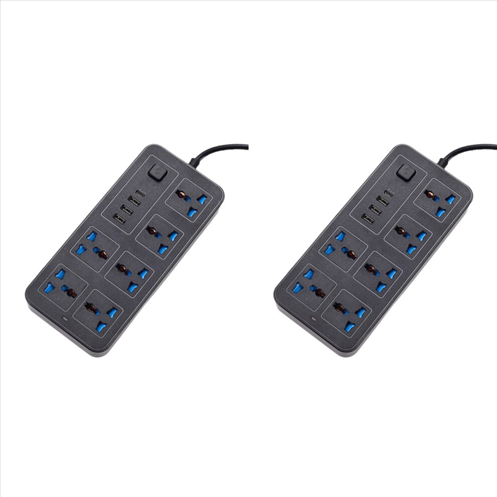 2X Universal Power Strip 1.8M Extension Cord With Usb-C & Usb Ports Multi-Outlet Electrical Socket Eu Plug Black 4854166096195