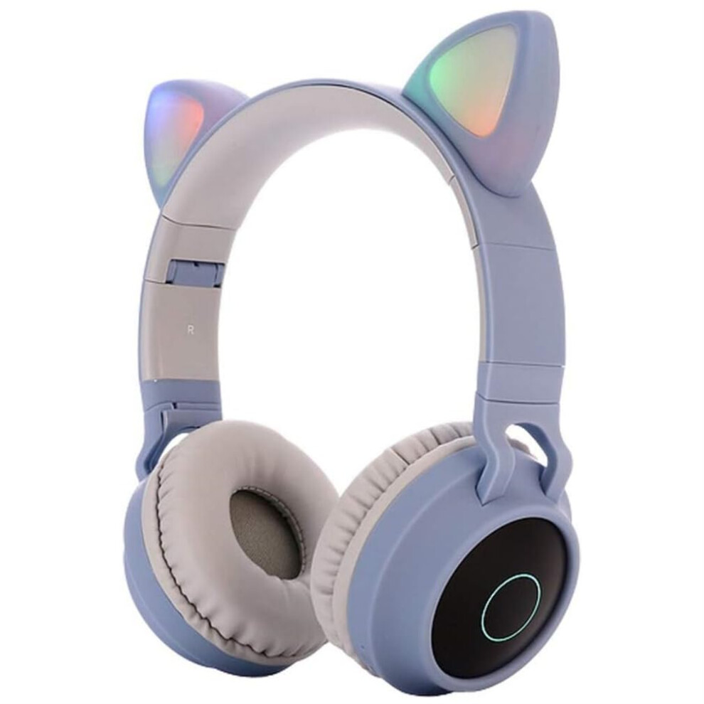 Wireless Tooth 5.0 Kids Headphones Cat Ear Foldable Overear Headset With Mic Led 3.5Mm Aux Cable Laptop/Pc/Tv Blue 9365049314190