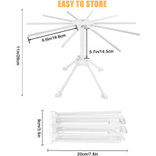 Foldable Pasta Drying Rack, Plastic Spaghetti Noodle Dryer With 10 Bar Handles, Bpa Free Eco-Friendly Plastic For Kitchen (White)