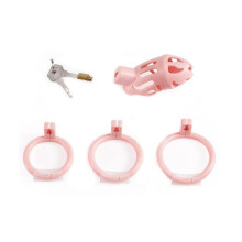 Cock Cage Male Chastity Device, Lightweight BodySafe Resin+ABS Penis Cage For Men, 3 Sizes Removable Cock Rings, Pink2