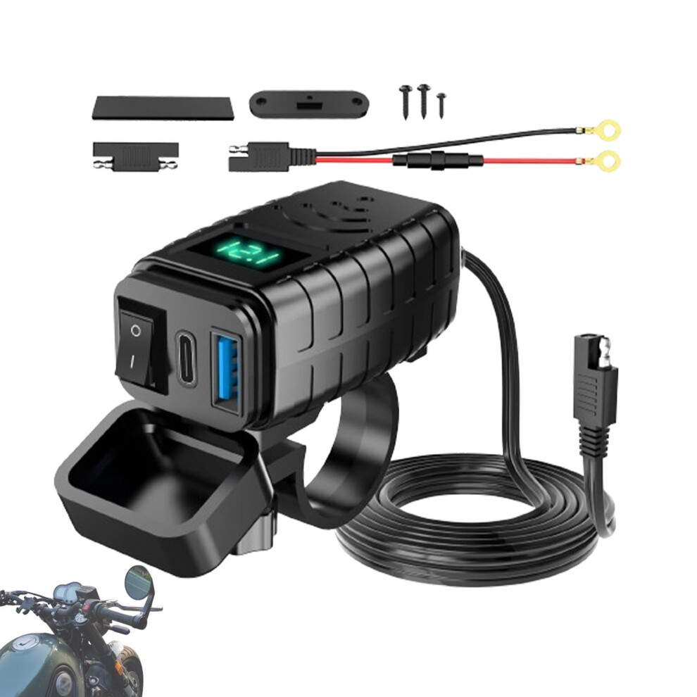 Motorcycle Usb Phone Charger With Voltmeter Dual Port Fast Charging Waterproof Pd Qc3.0 9365049312462
