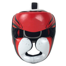 Boxing Helmet Fully Closed Taekwondo Head Protector Jaw Protector Sanda Muay Thai Helmet Color Red Size L