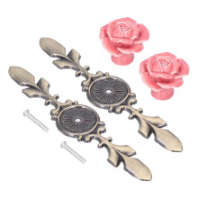 Elegant Cabinet Hardware Upgrade, Retro Design Drawer Knob with Antique Brass Base and Ceramic Rose Top for Wardrobe or Cupboard Renovation, Versatile