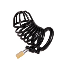 Black Chastity Cage Stainless Steel Hollow Design 45mm Ring Cobra Style Penis Cage For Men