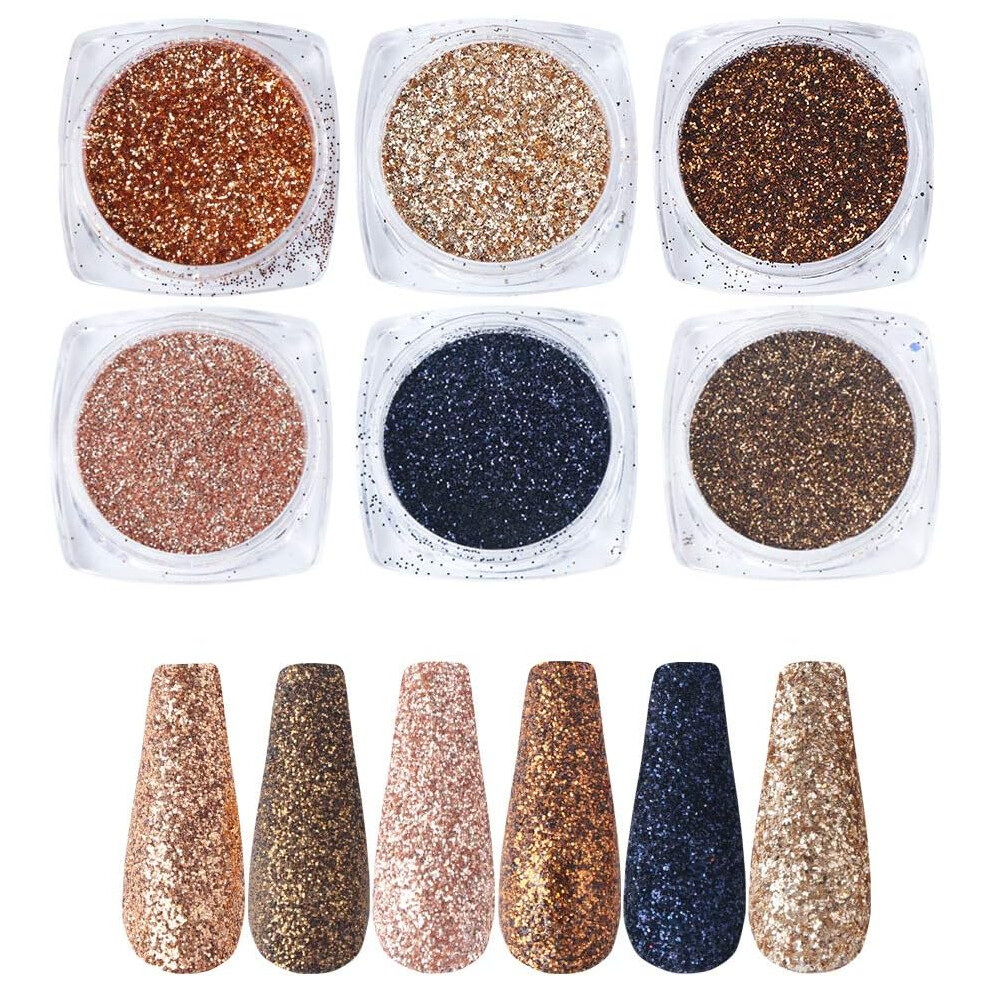 Gold Nail Design Pigment For Solvent-Resistant Glitter, Holographic Glitter Adds Luxury To Your Diy Projects, Mixed Colors, 6Pcs