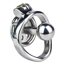 Metal Flat Negative Male Chastity Lock, Lower Body Hidden Chastity Cage, White Curve 40mm, Toys for Men