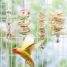 Hanging Bell Bird Cage Toys, Volcanic Pumice Rock Material & Natural Wood Helps Keep Teeth Trim & Clean, Suitable For A Variety Of Bird