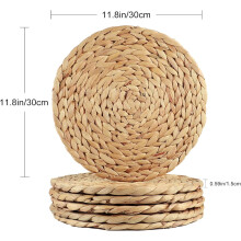Artisanal Water Hyacinth Placemats, Braided Nature Design Non-Slip Table Mats, Easy Care Rustic Woven Round Placemats for Dining, Kitchen, Wedding