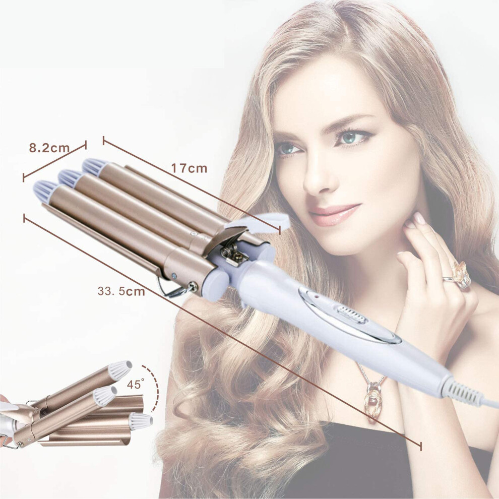 3 Barrel Curling Iron Wand With Hair Protection Technology, 1 Inch Ceramic Triple Barrels, Creates Big Smooth Bouncy Glamorous Waves, Instant Heating