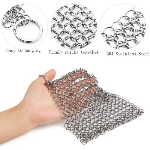 Cast-Iron Protector, Never-Rusting Stainless Steel Chainmail Scrubber for Multifunctional Cookware Cleaning, Dishwasher Safe and Easy Storage Solution 2