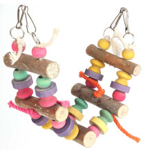 Parrot Swing For Bird Perch Toys, Natural Wood Hanging Bird Toys With Bright Acrylic Beads, Colorful Wooden Beads Chew And Climb For Parrots,