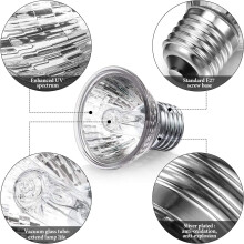 Lâmpada UVA UVB para aquário de tartarugas, lâmpada solar de espectro total com aquecimento UV e base E27/E26, lâmpada halógena de 25W para