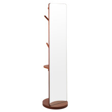 360° Rotating Full-Length Mirror with Coat Rack | Pine Wood, Walnut Finish, Temperd Glass