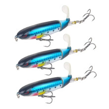 Topwater Pencil Plopper Fishing Lure, 3Pack, Blue, 35g Each, Propeller Wobblers, Rotating Soft Tail, Hard Bait