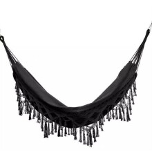 Portable Outdoor Camping Hammock With Tassels 200*150cm Foldable For Travel Black