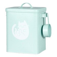 Recipiente para ração de gato com tampa, material durável, à prova d'água e resistente à ferrugem, design portátil, copo medidor incluso,
