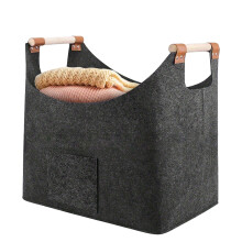 Foldable Felt Firewood Carrier with Dual Wooden Handles and Side Pocket Organizer 45x40x32cm