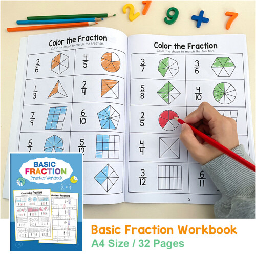Fraction Operation Exercise Book with 32 Page Coloring Paper-2 2
