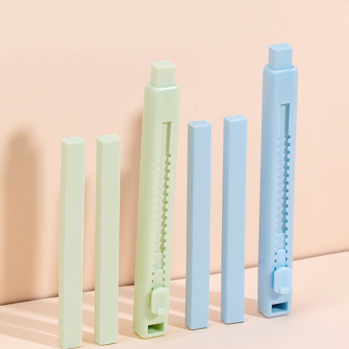 2Pcs Sliding Retractable Pencil Erasers with 4 Refills Push Pull 2