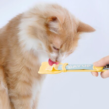 Colher dosadora para petiscos de gatos, alimentador em tiras com design ergonômico e mecanismo de aperto suave, dispensador de petiscos úmidos para