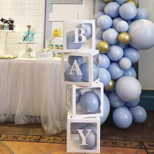 (As show, One size) Baby Shower Boxes Party Decorations 4 Pcs Transparent Balloons Boxes Dcor with Letters