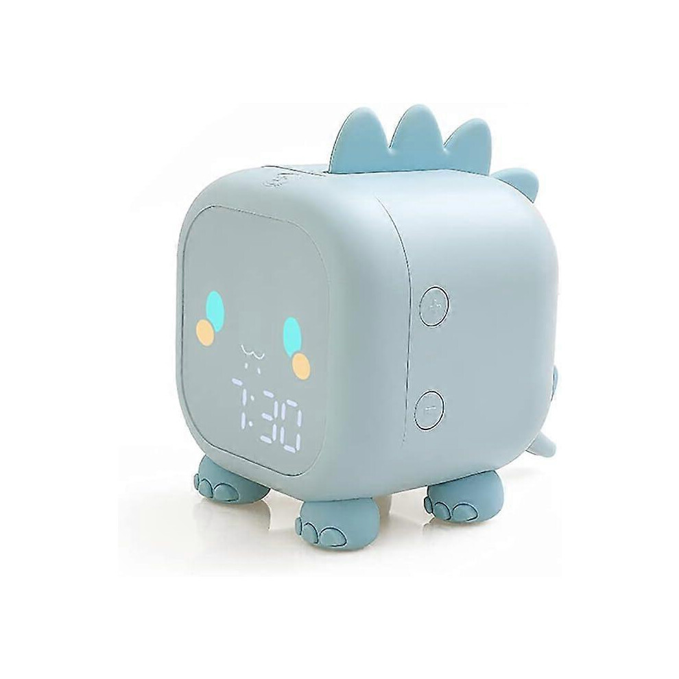 (As Show, One Size) Kids Alarm Clock Cute Dinosaur Digital Alarm Clock Usb Rechargeable With Automatic Time Display (Blue) Blue Kikidex