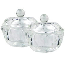 (As show, One size) 2pcs Clear Nail Art Acrylic Liquid Powder Dish Bowl Glass Crystal Cup Glassware With Lid For Nail Art Manicure Care Tools
