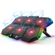(As show, One size) 12-mode Rgb Laptop Cooling Pad Led Screen Gaming Laptop Cooler With 6 High-speed Adjustable Fans.