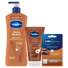 Vaseline Cocoa Radiant Bundle Body Lotion 600ml Hand Cream 75ml Lip Therapy 4gm