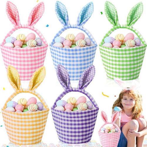 Reusable Easters Celebration Basket with Rabbits Ear-Yellow 2