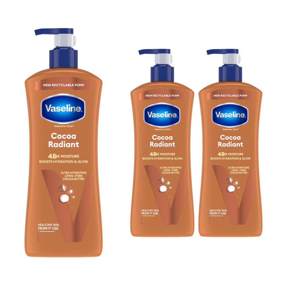 Vaseline (3X Cocoa Radiant) Body Lotion - Essential Healing, Cocoa Radiant, Aloe Soothe 3 Pk, 600Ml