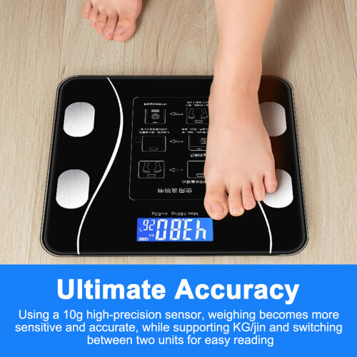 Smart Bathroom Scale with Body Composition Analyzer Function, High Accuracy Digital Scale Featuring Step-On Technology and LED Display, Tempered Glass 2