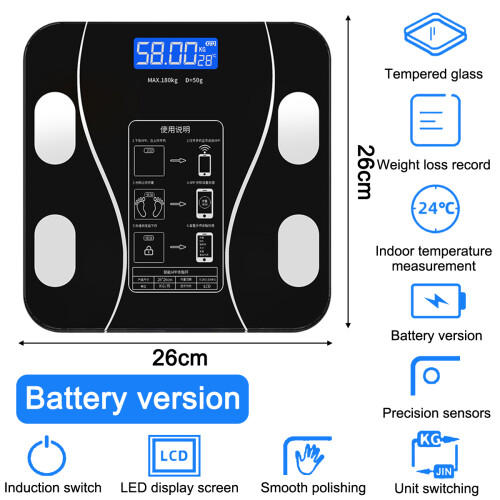 Smart Bathroom Scale with Body Composition Analyzer Function, High Accuracy Digital Scale Featuring Step-On Technology and LED Display, Tempered Glass 1