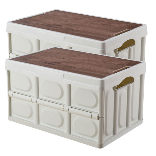 Collapsible Storage Box, 2Pack, 55L, Plastic Foldable Organizer, Stackable Bin, White, For Home, Car Boot, Camping