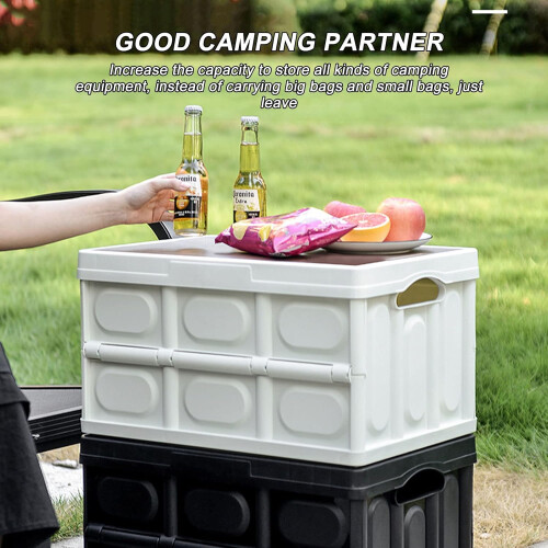 Collapsible Storage Box, 2Pack, 55L, Plastic Foldable Organizer, Stackable Bin, White, For Home, Car Boot, Camping 1