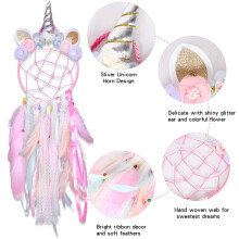 Wall Hanging Decoration for Girls Bedroom, Unique Dreamcatcher Feather Pendant with Colorful Feathers Handmade Flowers, Bad Dreams Away Personalized