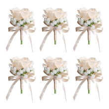 Faux Silk Rose Lapel Pin for Groomsmen Durable and-Champagne