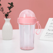 Tazza da campeggio per due, borraccia da viaggio per esterni con doppia cannuccia e doppio scomparto, design a prova di perdite, tazza portatile per