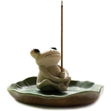 Adorable Frog Incense Burner, Ceramic Incense Holder for Aromatherapy, Unique Design with Lotus Leaf Tray, Easy Clean for Yoga Meditation Home Desk