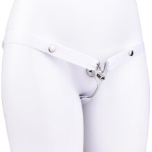 Male Sissy Metal Flat Chastity Cock Cage, Inverted Chastity Cage With Retaining Strap, White Model 3234, Size 144