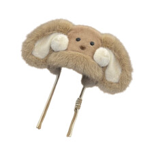 Chapeau en peluche avec oreilles de lapin, chapeau chaud à-kaki