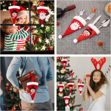 Kerstbestekhouders, elegante kerstdecoraties voor op tafel met kerstmutsen, bestekhouders van non-woven materiaal voor feestelijke dinerbenodigdheden.